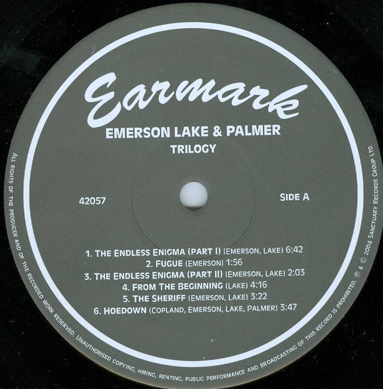Emerson, Lake and Palmer Trilogy [lp label a it]